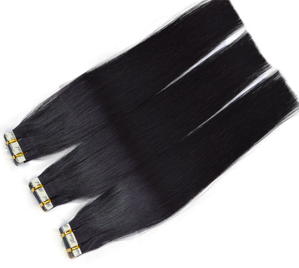 100% brazilian hair remy tape hair extension natural color straight virgin hair extension no tangle natural black 20pcs 50g