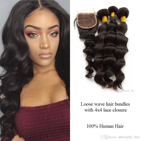 exotic wave bundles with closure, brazilian human hair bundles cuticle aligned unprocessed hair extensions wholesale loose wave brazilian