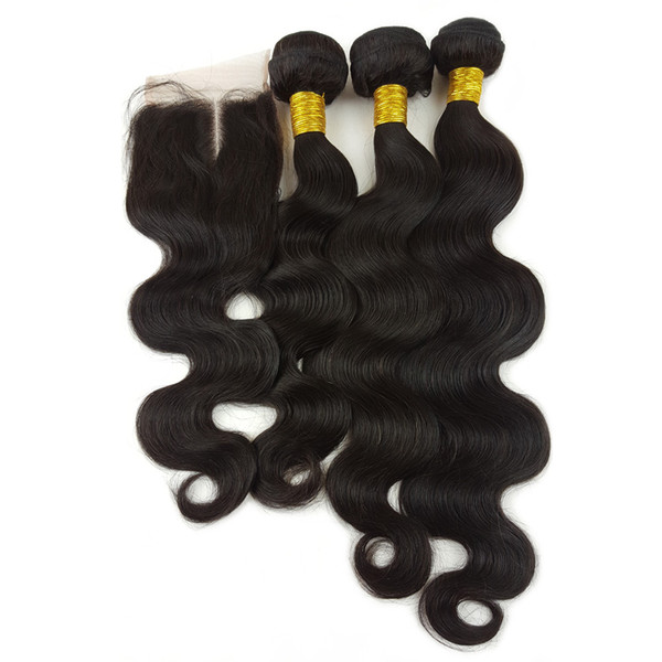 Bundle Hair Deals with Closure Body Wave Human Hair Vendor Wholesale Brazilian Hair Bundles with 4x4 Swiss Lace Front Closure