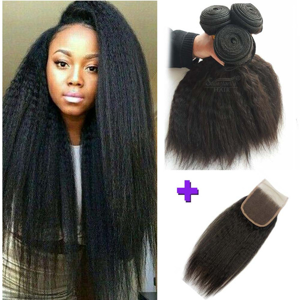 Human hair weave yaki kinky straight human hair with closure sew in Mongolian Peruvian top quality virgin hair extensions Buy from china