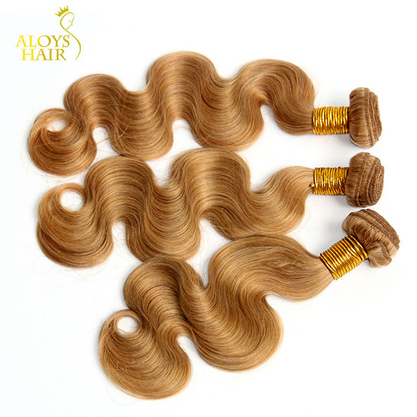 Honey Blonde Hair Weave Bundles Grade 8A Peruvian Virgin Hair Body Wave Wavy Color 27# 100% Peruvian Remy Human Hair Extensions Tangle Free