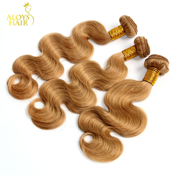 Honey Blonde Eurasian Hair Weave Body Wave Wavy 100% Human Hair Color 27# Grade 8A Eurasian Virgin Remy Hair Extensions Bundles Tangle Free