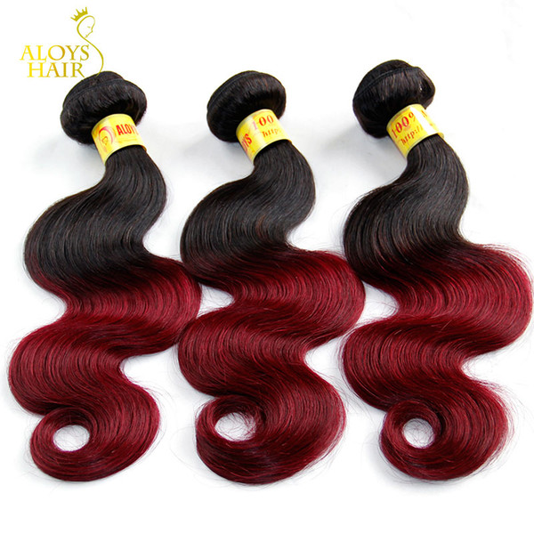 Ombre Malaysian Human Hair Extensions 2 Two Toned 1B/99J Burgundy Red Grade 8A Malaysian Body Wave Virgin Hair Weave Wavy 