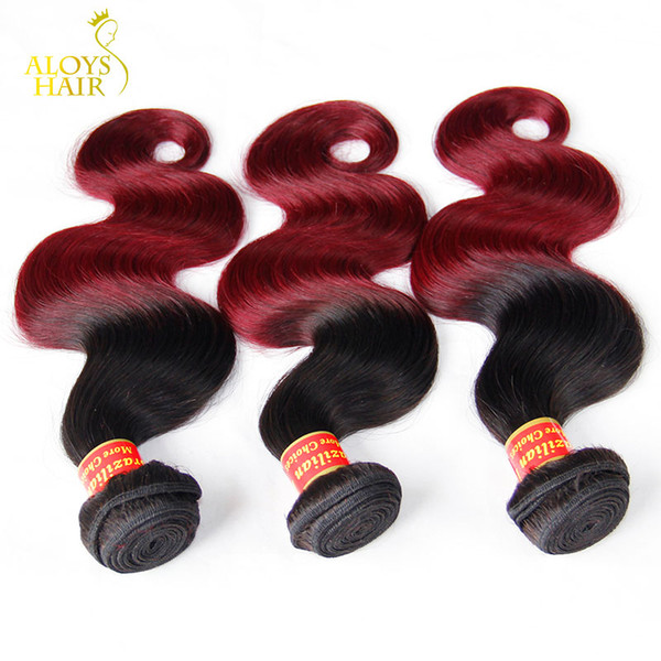 Ombre Brazilian Body Wave Virgin Human Hair Extensions 2 Two Tone 1B/99J Black Burgundy Red Grade 8A Ombre Brazilian Hair Weave Bundles