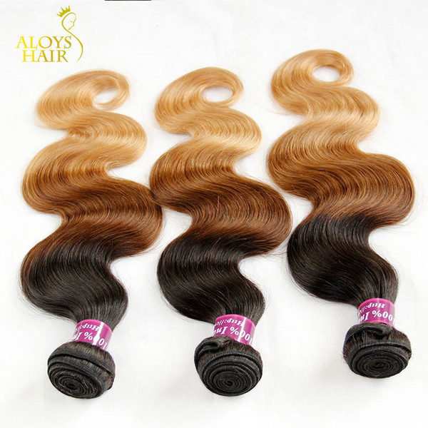 Ombre Indian Remy Hair Weave Grade 8A Ombre Indian Body Wave Virgin Human Hair Extensions 3Pcs Three Tone 1b/4/27# Brown Blonde