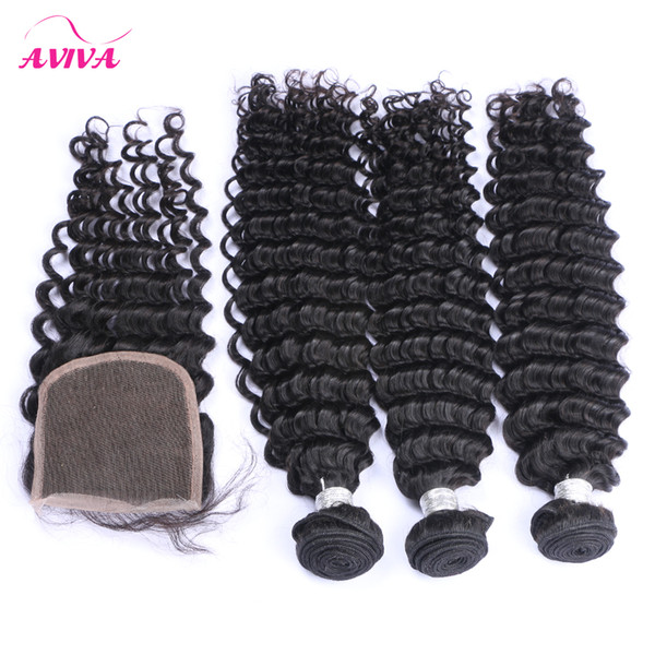 Brazilian Virgin hair human hair weave deep curly Jerry wefts Peruvian Malaysian Indian Cambodian hair Extensions with 4*4 Lace closure