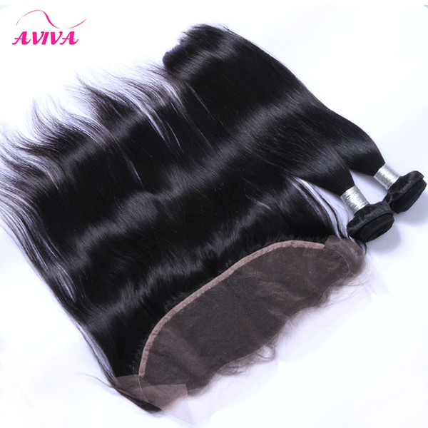 Brazilian Virgin Hair Silk Straight human hair with Ear to Ear Lace Frontal Closure Hair Extensions 13x4 Frontal With Bundles 8A