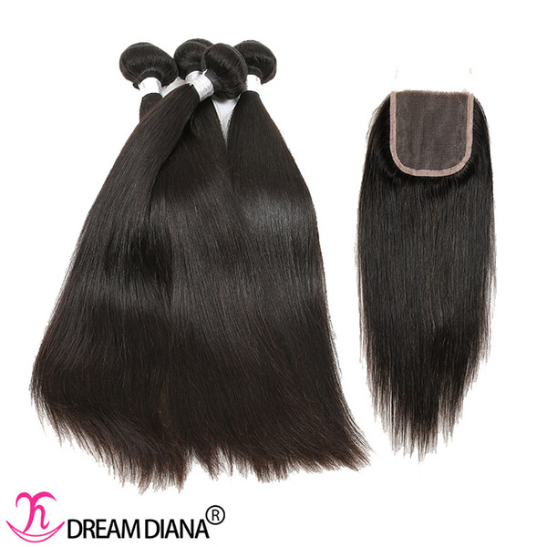 Malaysian Virgin Hair Bundles With Closure Straight Human Hair Wefts With Closure Brazilian Indian Malaysian Peruvian Hair Weave