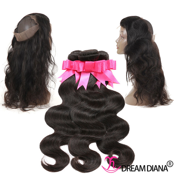 Brazilian Human Hair Elastic Band Lace Frontal Closure Body Wave With Bundles Ear To Ear 360 Lace Band Frontal With Hair Bundles