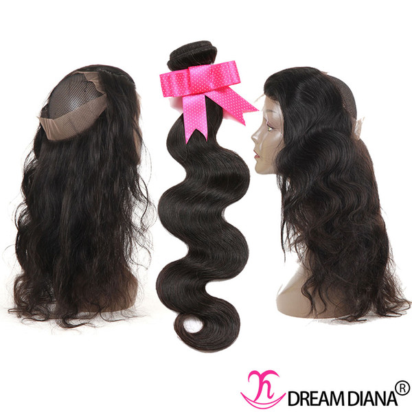 Brazilian Virgin Hair Weaves Body Wave 2 or 3 Bundles With 360 Full Lace Frontal Closure 8A Peruvian Indian Malaysian Remy Human Hair