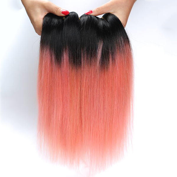 8A Straight Ombre Hair Extensions 1B/Rose Gold Ombre Human Hair 100g/Pcs Two Tone Straight Hair Weave