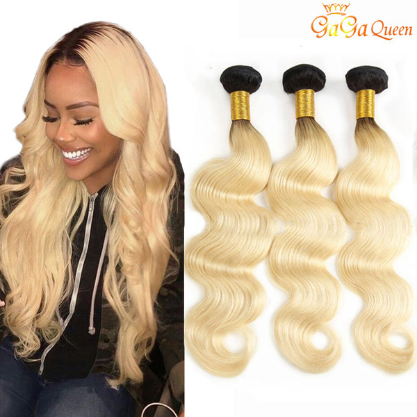 Two Tone Ombre Color Brazilian Hair 1B/613 Blonde Body Wave Human Hair Weave Bundles gaga queen hair