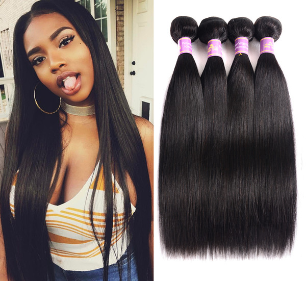 MSH 10A Brazilian Straight Hair 4 Bundles Brazilian Virgin Straight Hair Bundles 100% Unprocessed Human Hair Extensions Natural Black