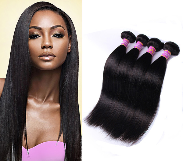 8A Peruvian Straight Hair 4 Bundles Peruvian Virgin Straight Hair Bundles 100% Unprocessed Human Hair Extensions Natural Black