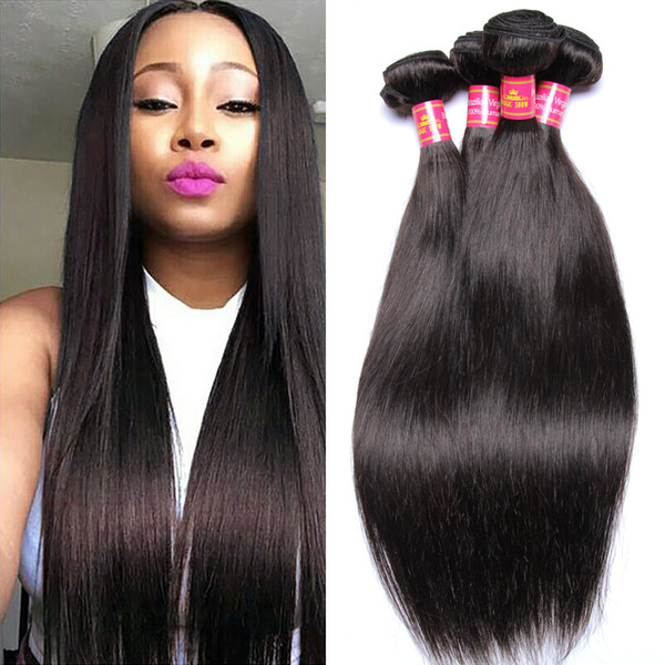 10A Brazilian Virgin Straight Hair 100% Unprocessed Brazilian Straight Hair 4 Bundles Human Hair Extensions Natural Black 