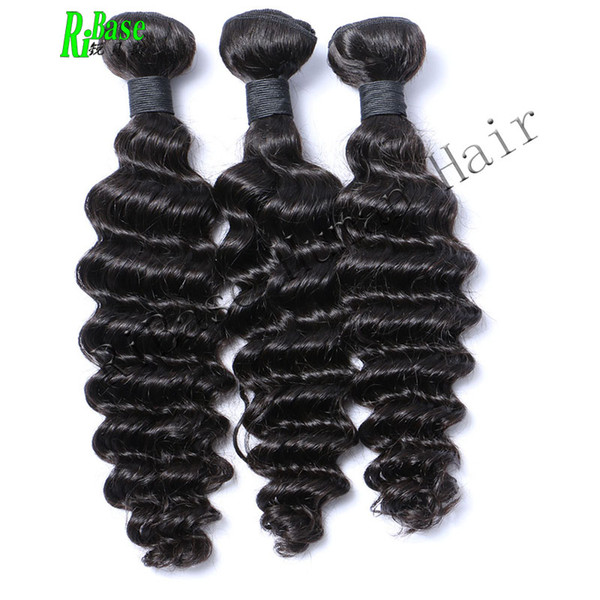 RiBase Hair Brazilian Deep Wave 3 Bundles 100% Virgin Human Hair Extension Weave Natural Color Hair Weft