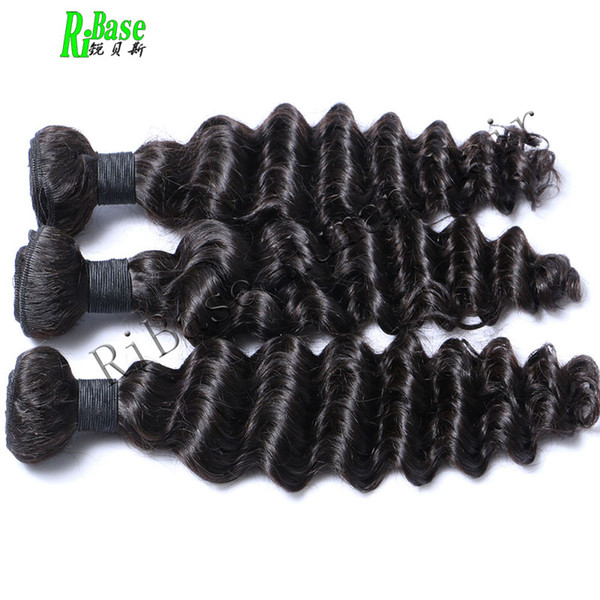 RiBase Human Hair Bundles Deep Wave Brazilian Hair Weave Bundles Natural Color Non Remy Hair Extensions 3 Bundles