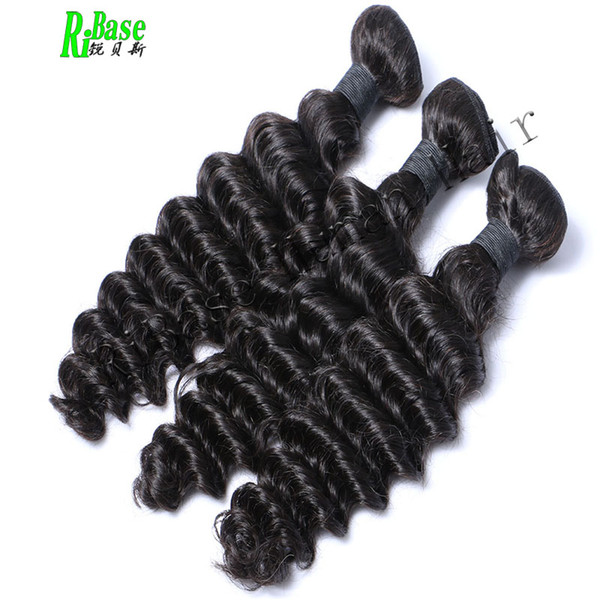 RiBase Hair Deep Wave Brazilian Weave Bundles Remy Human Hair Bundles Double Weft Hair Extension 3Pcs Natural Black