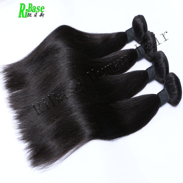 RiBase Hair Brazilian Straight Hair 4 Bundles 100% Human Hair Weave Non Remy Natural Color 8-28inch Strong Double Weft