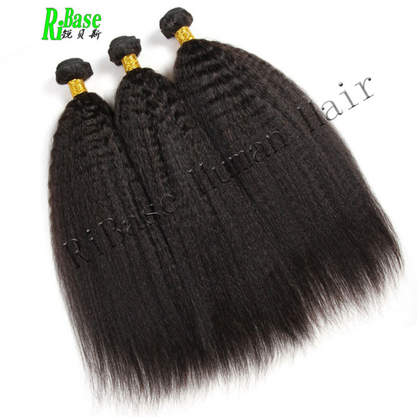 RiBase Hair Brazilian Kinky Straight Bundles 100% Human Hair Weave 3Pcs Natural Color 8-22inch Non Remy Hair Extension