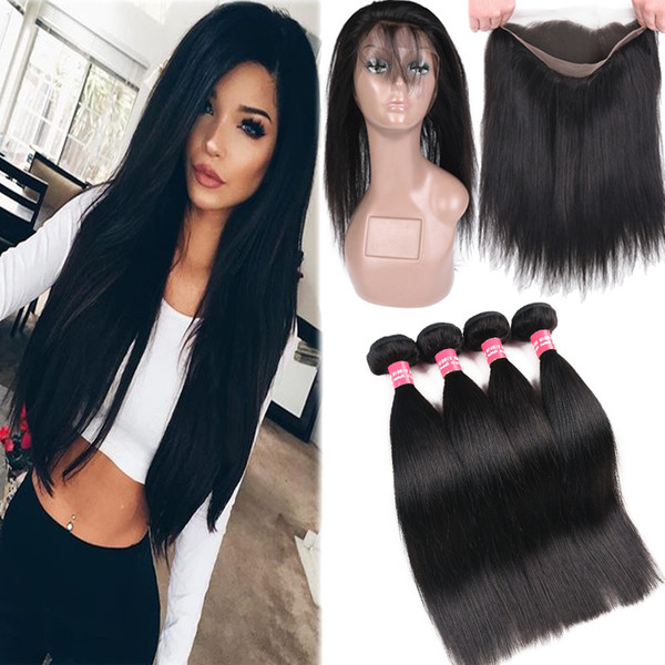 8A Mink Brazilian Straight & Body Wave Hair 3 Bundles With 360 Full Lace Closure 100% Unprocessed Brazilian Peruvian Malaysian Human Hair