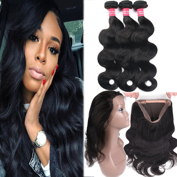 Malaysian Body Wave & Straight 3 Bundles with 360 Full Lace Closure 100% Virgin Human Hair Weave Bundles With Closure Remy Hair Extensions