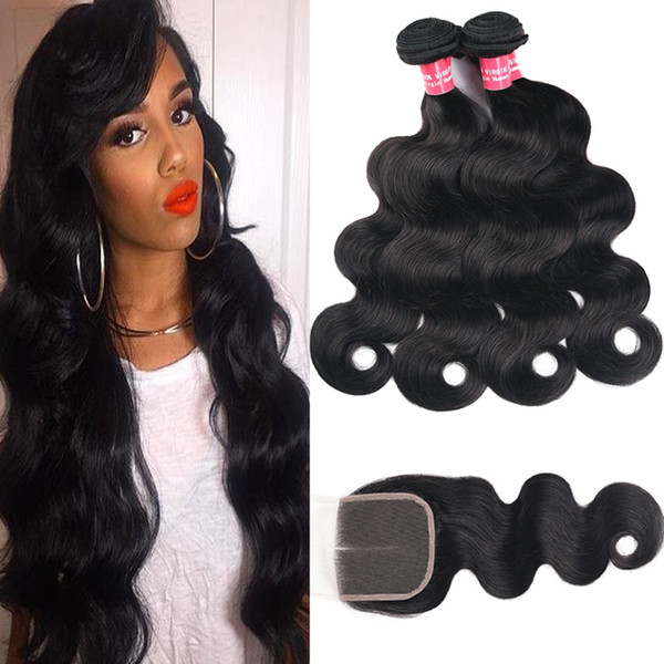 Remy 8A Brazilian Human Hair Body Wave Straight Kinky Curly Deep Wave 3 Bundles With 4X4 Lace Closure 100% Unprocessed Brazilian Human Hair