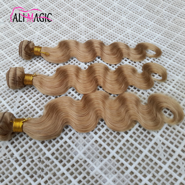 Factory Price 3PCS #27 Strawberry Honey Blonde Body Wave Virgin Remy Human Hair Weaves Extensions Bundles Unprocessed Hair Weft Weaving