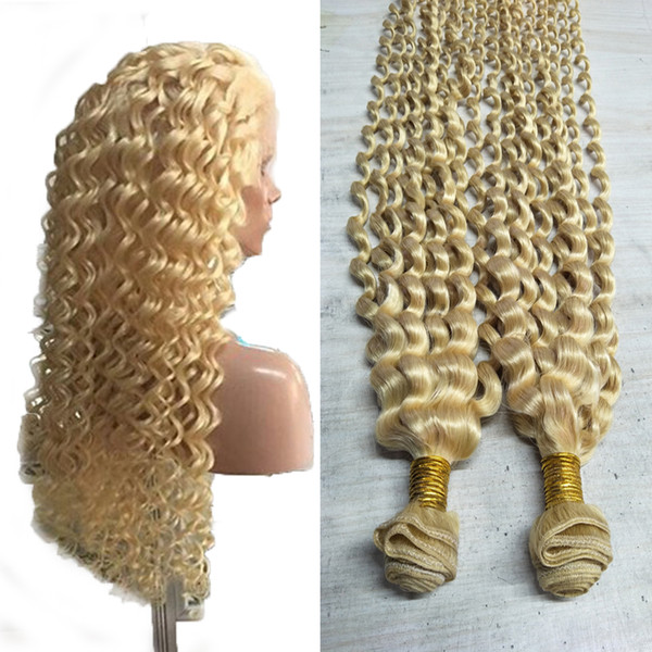 Hot Sell Blonde Curly Human Hair Extensions 613 Blonde Human Hair Weave 100g 26