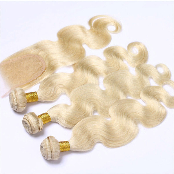 Company Malaysian Virgin Straight Hair Human Hair Extensions 12-24Inch With Closure Remy Hair Weaving 613 Blonde Closure Juancheng Factory