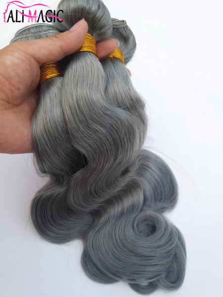 Ali Magic Grey Human Hair Body Wave Weaving Bundles Human Hair Pure Grey Color 3 Bundles Deals Extensions 