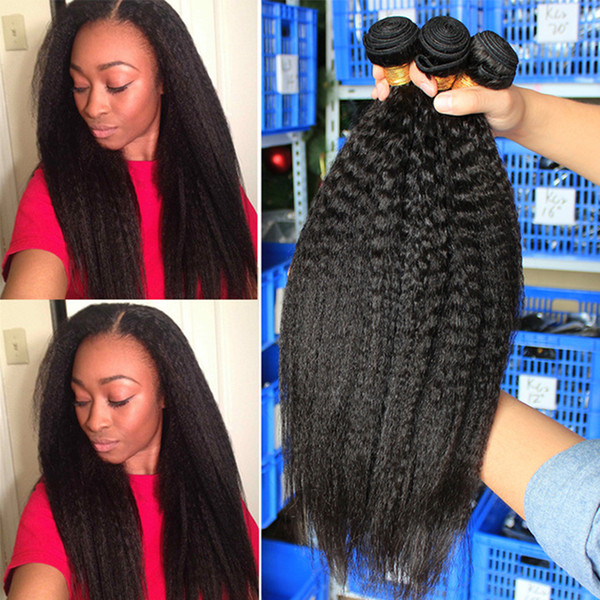 Kinky Straight Hair Brazilian Virgin Hair Weave Bundles Coarse Yaki 100% Human Hair Bundles Dolago Peruvian Kinky Straight Extensions