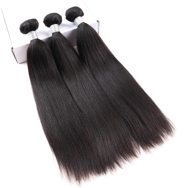 Yaki Human Hair Extensions Brazilian Virgin Hair Weave Bundles Deal Light Yaki Straight 3 Pieces Dolago