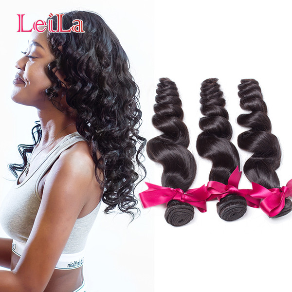 Leila Human Hair Weaves 10A Virgin Hair Brazilian Remy Hair Loose Wave Bundles 3 Pieces One Set Natural Color