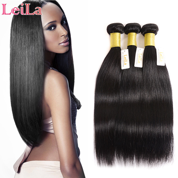 Peruvian Virgin Hair Remy Hair 3 Bundles Unprocessed Human Hair Weaves Silk Straight Bundles 3Pcs/set Natural Color From Leila