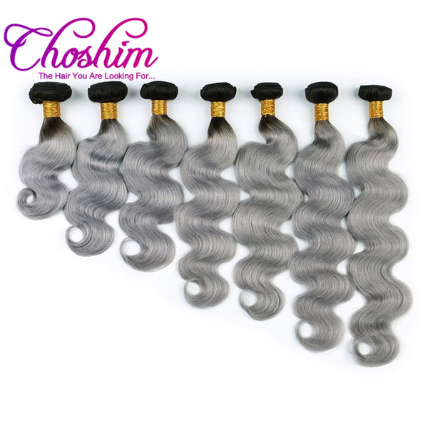 Slove Hair Body Wave 1B/ Grey Ombre Brazilian Remy Hair Weave Silver Gray Color Ombre Human Hair Bundles Extension 12''-24''