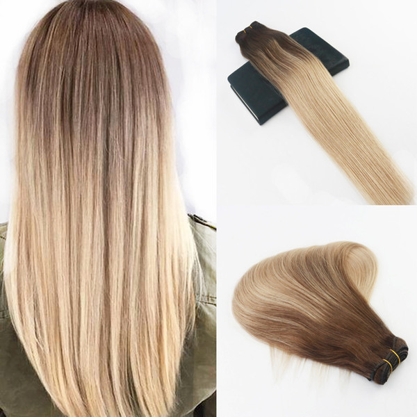 human hair bundles 4/18 Highlights Remy Human Hair 14-24Inch 100G Per Bundle Straight Human Hair Weft Extensions