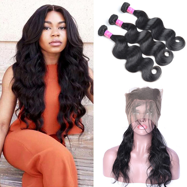 8A Malaysian Virgin Hair Body Wave Human Hair Bundles with 360 Lace Frontal 2 Bundles Malaysian Body Wave Hair with 360 Lace Frontal