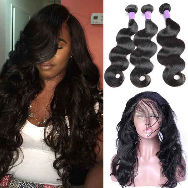 Malaysian Virgin Hair Bundles with Frontal Body Wave 360 Lace Closure with Bundles Brazilian Peruvian Malaysian Virgin Hair Weave Closure