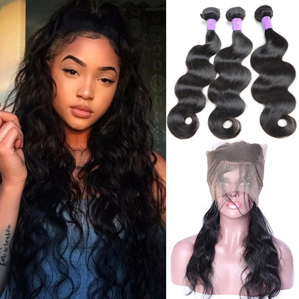 Brazilian Virgin Hair Bundles with Frontal Body Wave 8A Unprocessed Brazilian Peruvian Malaysian Indian Body Wave Hair with 360 Lace Frontal