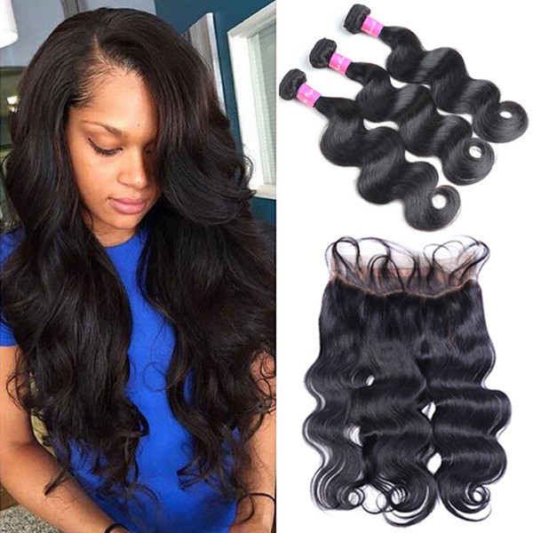 8A Malaysian Hair Body Wave 2 Bundles with 360 Lace Frontal 100% Virgin Unprocessed HumanHair Body Wave 360 Lace Frontal with Hair Bundles