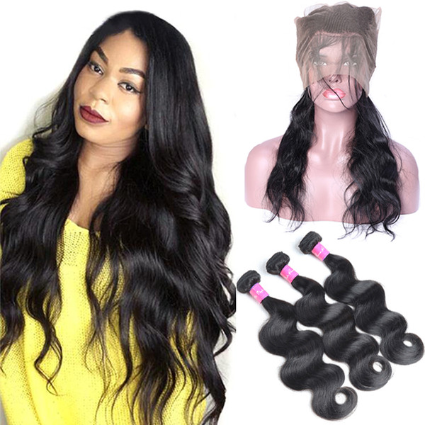 8A Malaysian Body Wave Hair Bundles with Closure 2 Bundles with 360 Lace Frontal Body Wave Malaysian Virgin Hair Body Wave Hair Weaves