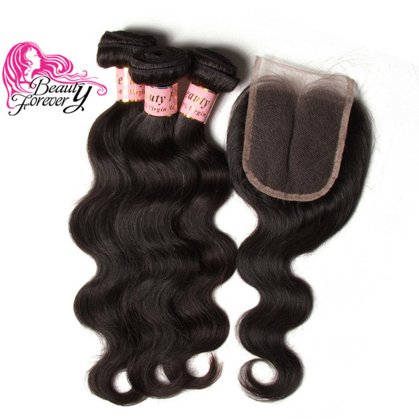 Beauty Forever Body Wave Brazilian Hair Weave 3 Bundles with Lace Closure Middle Part 100% Human Hair Bundles With 4*4 Closure Virgin Hair