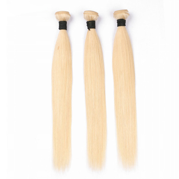 3 PCS Blonde Brazilian Straight Human Hair Bundles Weave Full 613 Color Non Remy 100% Human Hair Extensions 8-28Inch