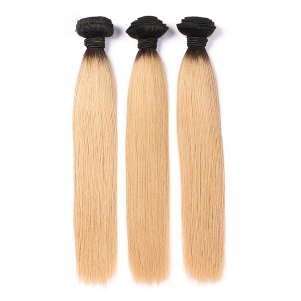 T1B/27 Ombre Peruvian Hair Weft 3PCS Straight Human Hair Bundles Remy Human Hair Extensions Free 