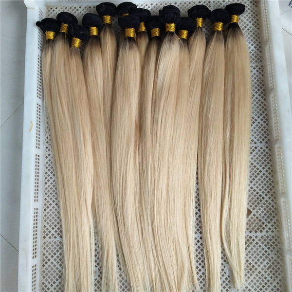 Brazilian Virgin Hair Ombre Platinum Blonde 1B 613 Color Human Hair Bundles 12inch-28inch Dark Roots Brazilian Remy Human Hair Weft