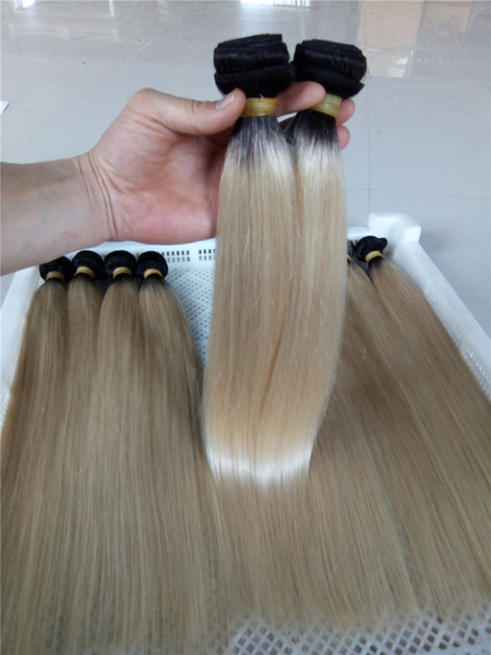 LUMMY T1B 613 Ombre Blonde Hair Weft 12inch-28inch Dark Roots with #613 Silk Straight Hair Weave Brazilian Remy Human Hair Weft