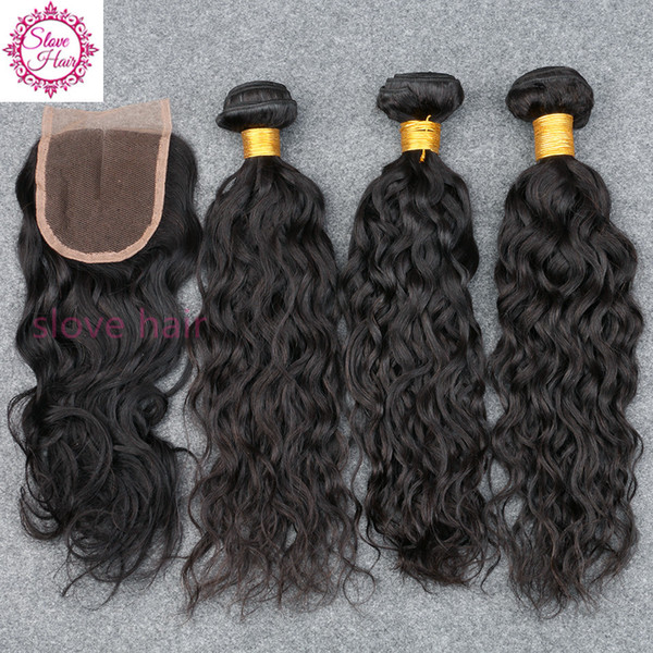 8A 4Pcs Lot Brazilian Hair Water Wave 3 Bundles With Closure Unprocessed Brazilian Water Wave Human Hair Weave With Lace Closure