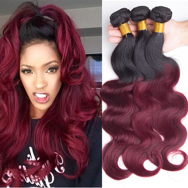 Ombre Brazilian Virgin Hair Body Wave T1B/99j 3/4 Bundles Rosa Hair Products Body Wave Ombre Bundles Human Hair Black And Burgundy Weave