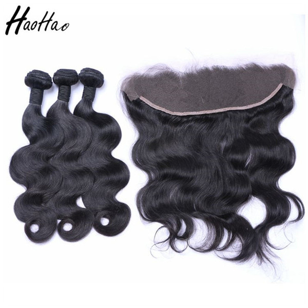 100% human hair bundles with closure unprocessed brazilian virgin hair with frontal bodywave natural color customized